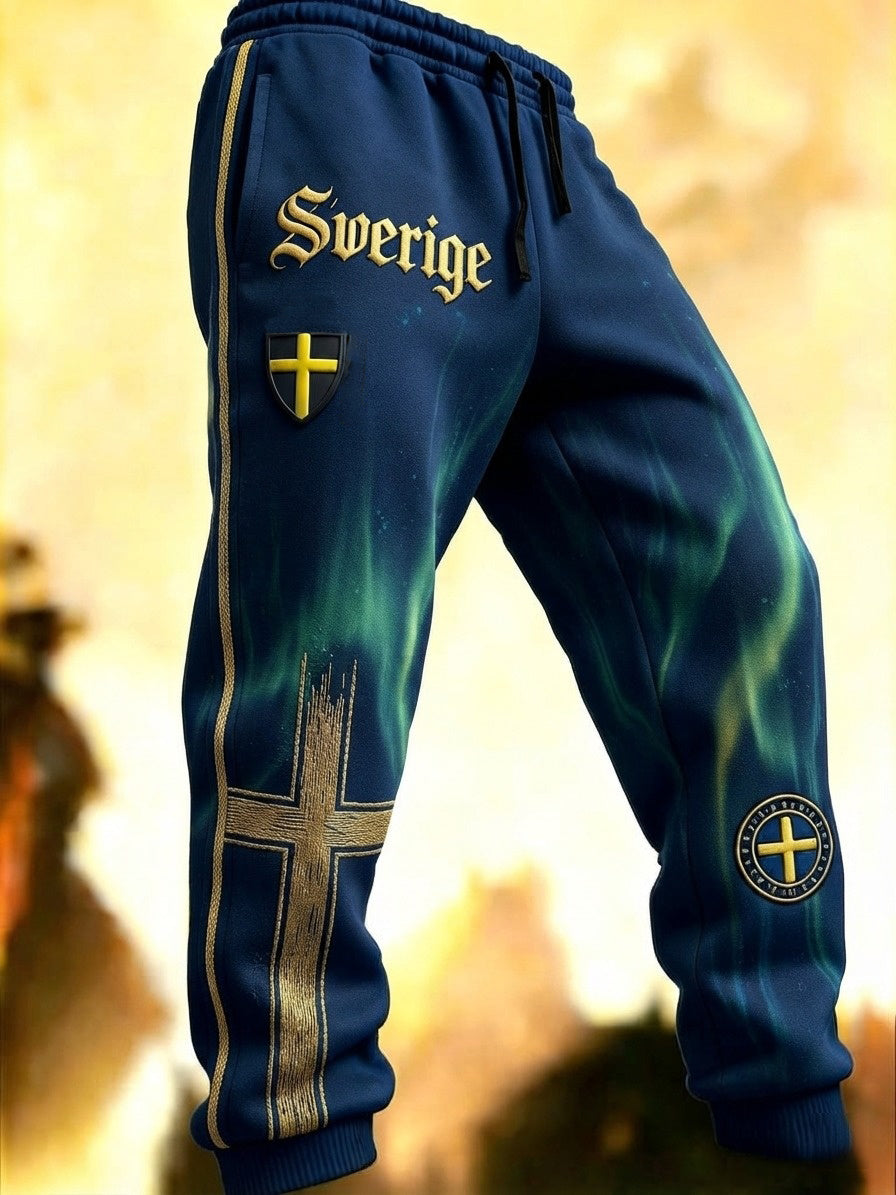 Herrkläder retro svensk fotboll älskare tryck sportbyxor