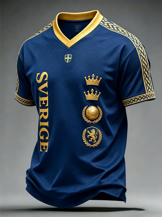Herrtröja i V-ringning med fotbollsmotiv på svenska