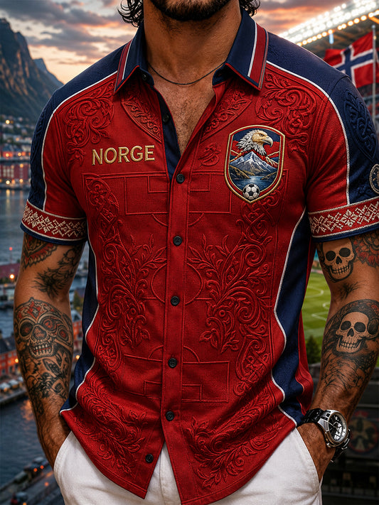 Retro norsk fotballfan-kunsttrykk avslappet skjorte