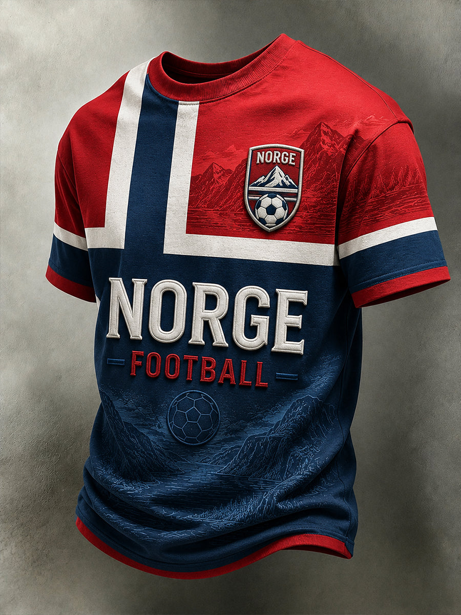 Retro norsk fotballfan-kunsttrykk, avslappet t-skjorte