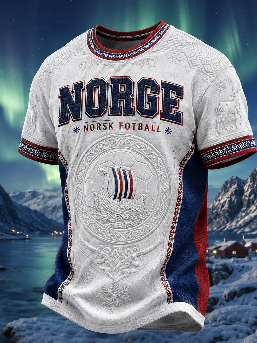 Retro norsk fotballfan-kunsttrykk, avslappet t-skjorte