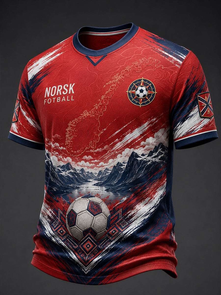 Retro norsk fotballfan-kunsttrykk, avslappet t-skjorte