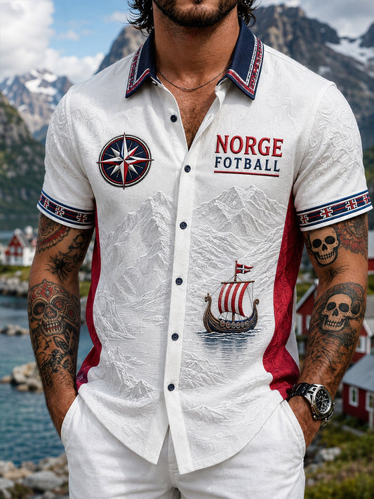 Retro norsk fotballfan-kunsttrykk avslappet skjorte