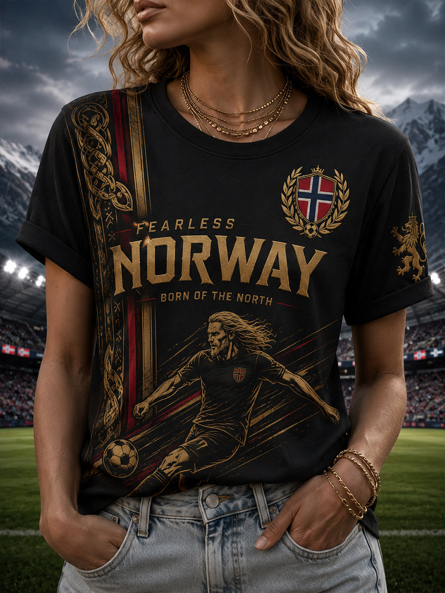 Dame-T-skjorte med vikingfotballtrykk og kortermet erme