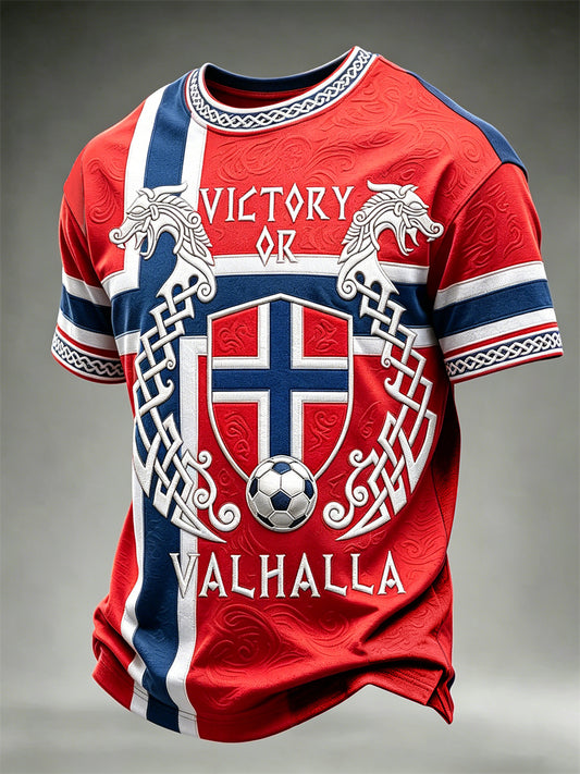 Menns seier eller Valhall Norge fotball viking keltisk flagg fargeblokktrykk t-skjorte med kortermet