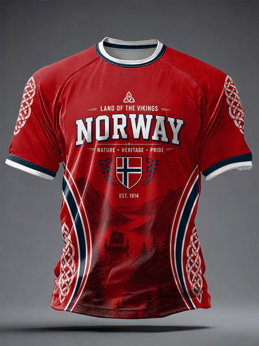 Herre-Norge fotballtrykket hverdagslig t-skjorte med korte ermer