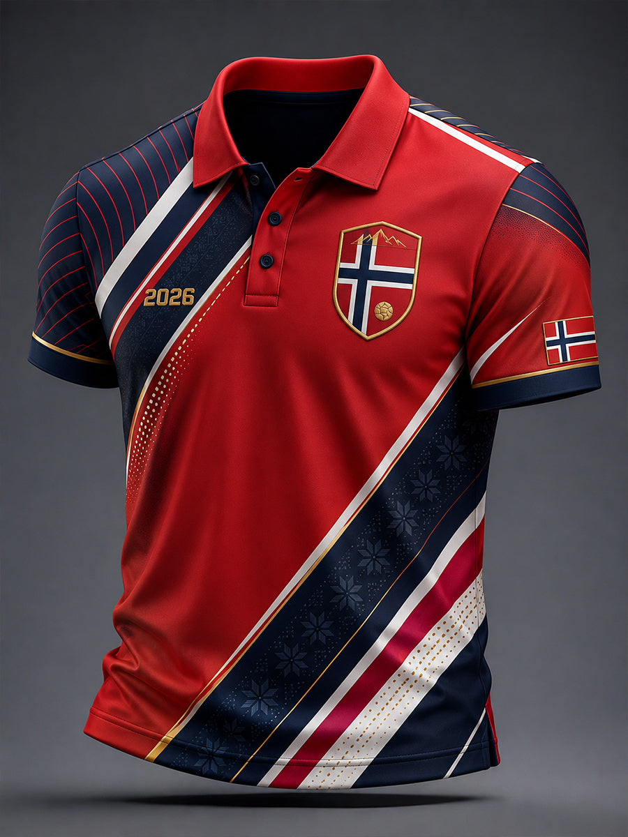 Menns polo-skjorte med korte ermer og fotballtrykk