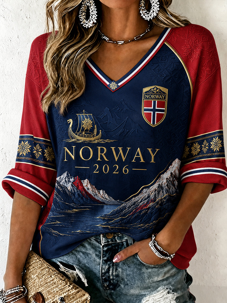 2026 Norge Fotball Klassisk Fritids-V-hals T-skjorte