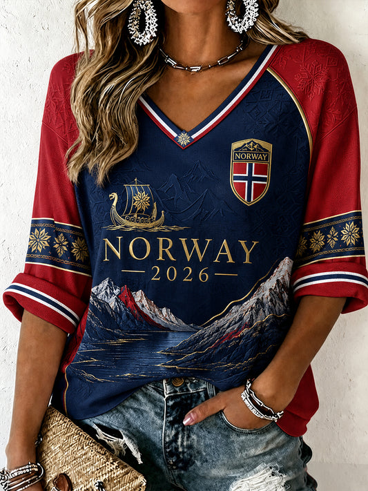 2026 Norge Fotball Klassisk Fritids-V-hals T-skjorte