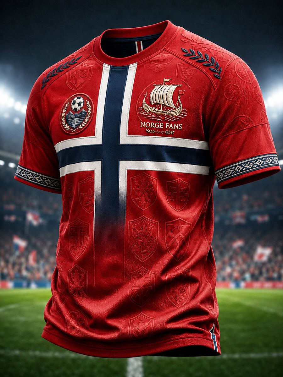 Retro norsk fotballfan-kunsttrykk, avslappet t-skjorte