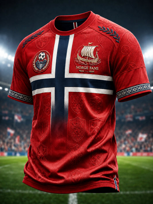 Retro norsk fotballfan-kunsttrykk, avslappet t-skjorte