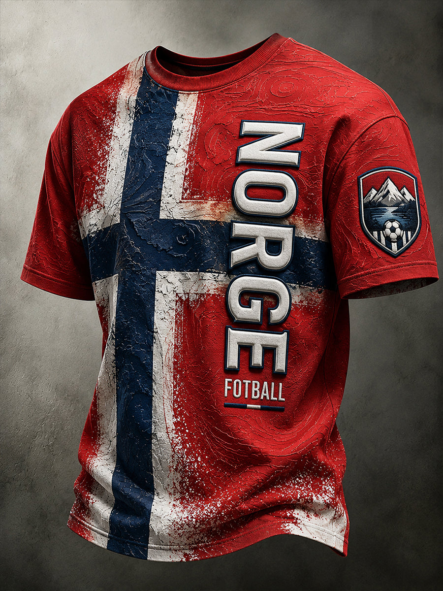 Retro norsk fotballfan-kunsttrykk, avslappet t-skjorte