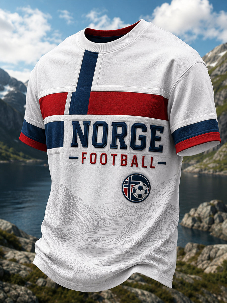 Retro norsk fotballfan-kunsttrykk, avslappet t-skjorte