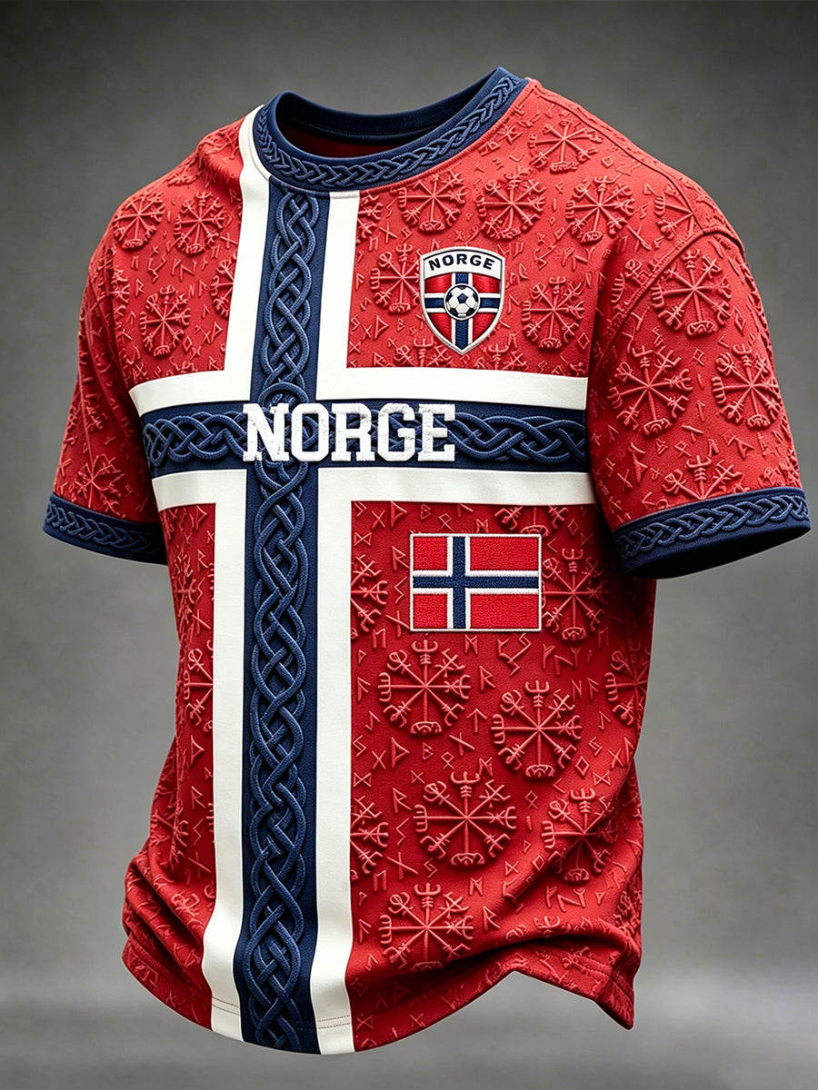 Herre Viking Keltisk Trykk Norge Fotballfan T-skjorte med Korte Ermer