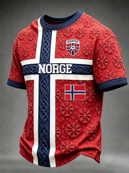 Herre Viking Keltisk Trykk Norge Fotballfan T-skjorte med Korte Ermer