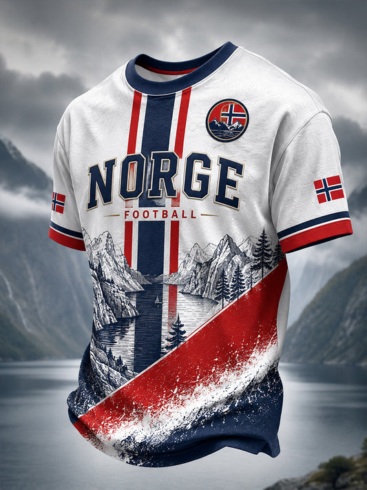 Retro norsk fotballfan-kunsttrykk, avslappet t-skjorte