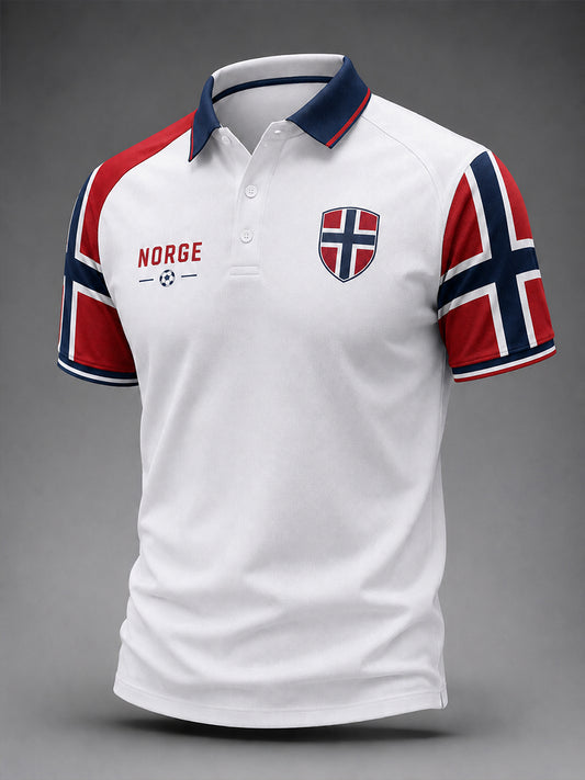 Retro norsk fotballfan-kunsttrykk avslappet poloskjorte