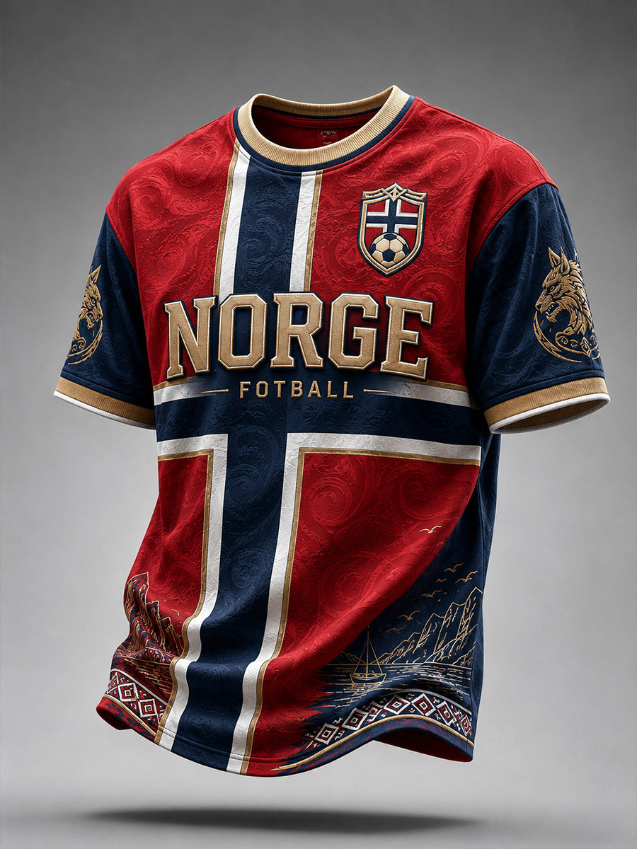 Retro norsk fotballfan-kunsttrykk, avslappet t-skjorte