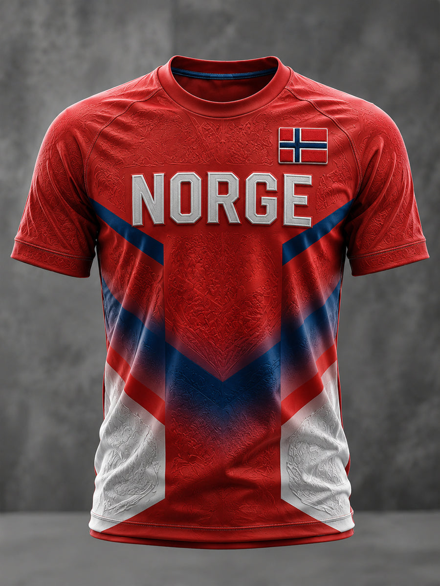 Herre-Norge fotballtrykket hverdagslig t-skjorte med korte ermer