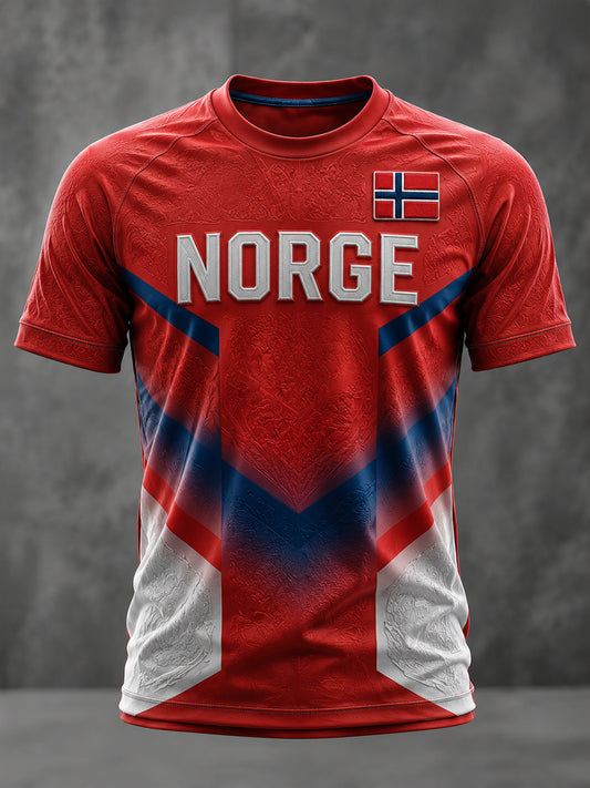 Herre-Norge fotballtrykket hverdagslig t-skjorte med korte ermer