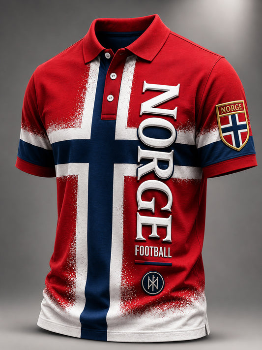 Retro norsk fotballfan-kunsttrykk avslappet poloskjorte