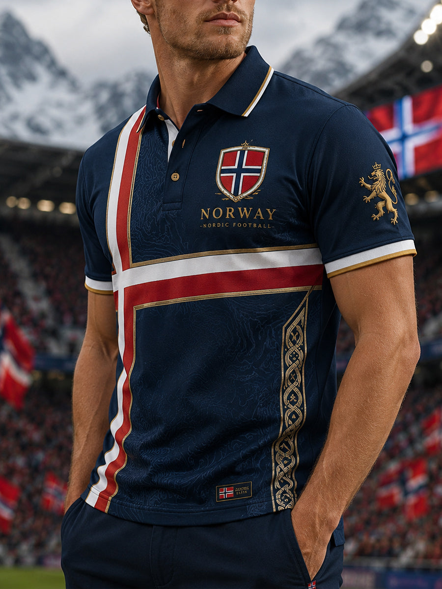 Menns polo-skjorte med korte ermer og fotballtrykk
