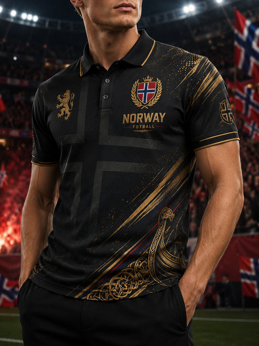 Menns polo-skjorte med korte ermer og fotballtrykk