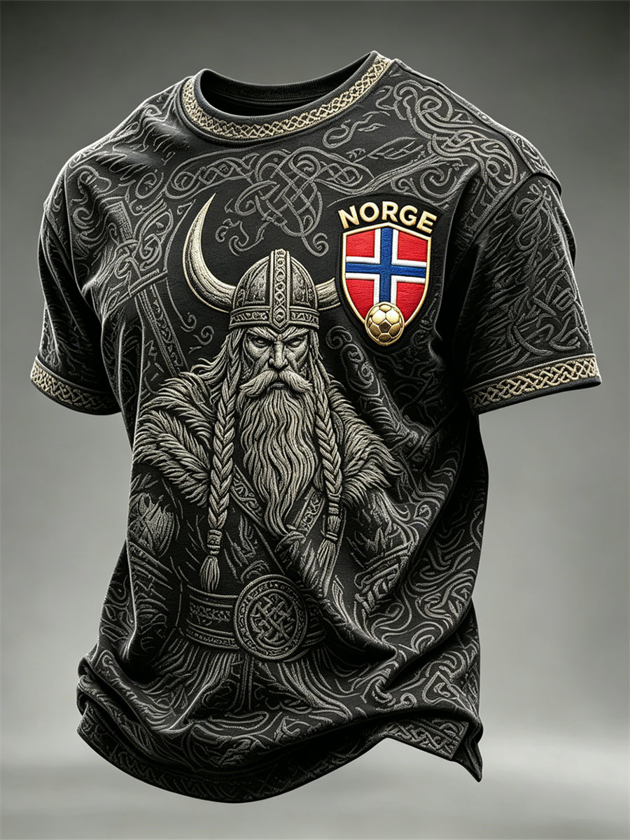 Herre Norge fotball vikingkriger keltisk knute print t-skjorte med kortermer