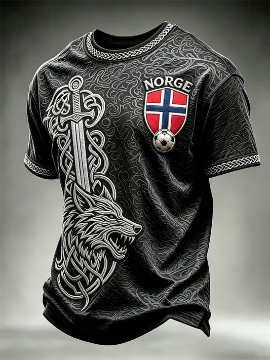 Herre Norge fotball Viking ulv og sverd keltisk knute print t-skjorte med korte ermer