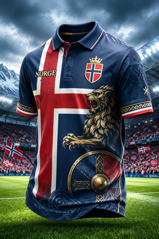 Menns norsk fotballkamp heieelement kunsttrykk poloskjorte