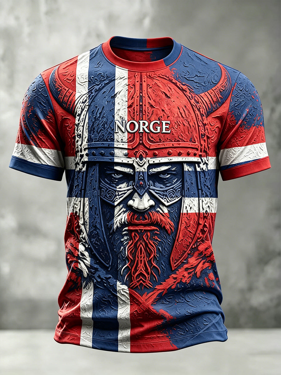 Herre-T-skjorte med uformell fotballdesign inspirert av Norge, kortermet