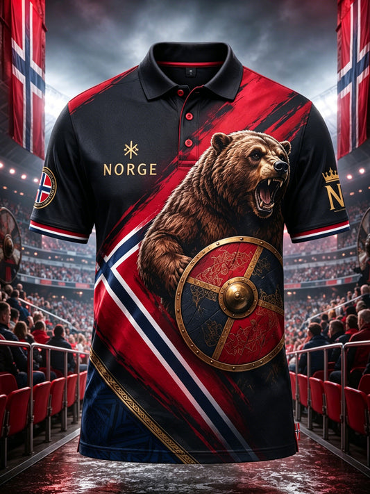Menns norsk fotballkamp heieelement kunsttrykk poloskjorte