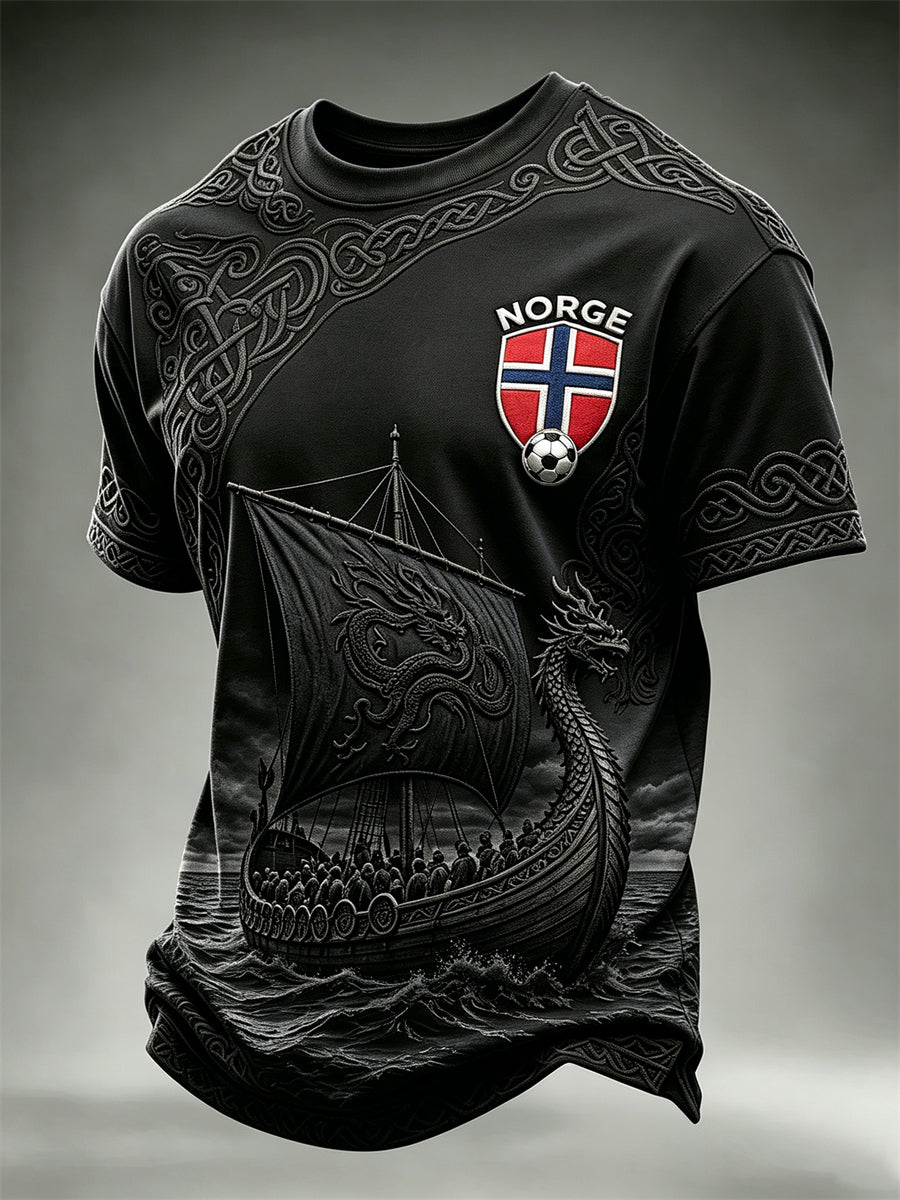 Herrer Norge fotball vikingskip keltisk knute print t-skjorte med kortermer