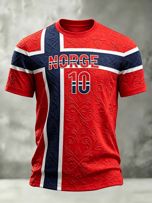 Herre-T-skjorte med fotballopprinnelse fra Norge, keltisk mønster og kortermet design