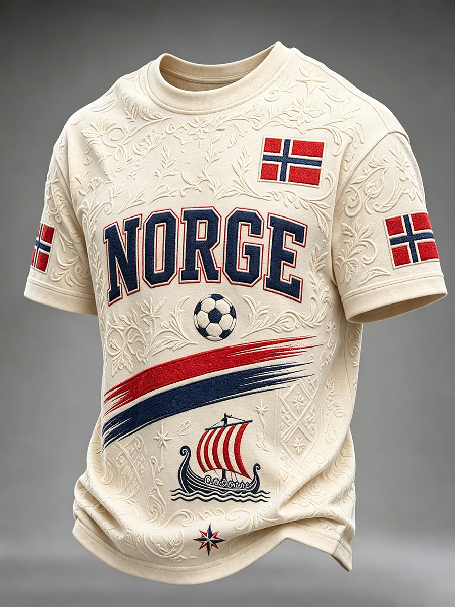 Herre-Norge fotballfan t-skjorte med rund hals og korte ermer