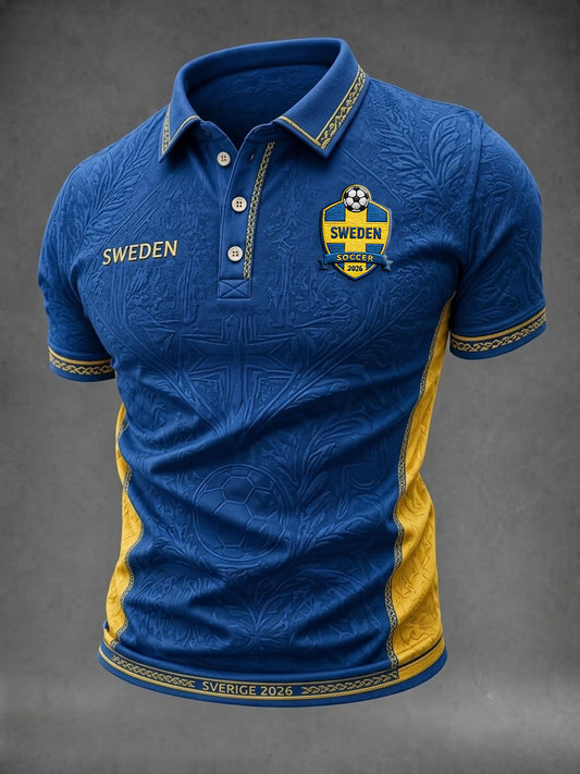 Herrtröja i retrostil med svensk fotbollsmotiv och korta ärmar