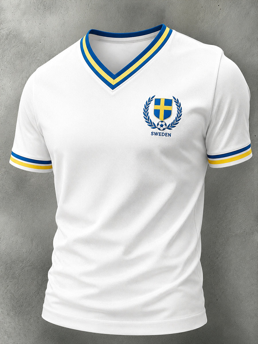 Retro svensk fotbollsfan-konsttryck avslappnad t-shirt
