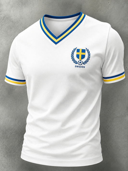 Retro svensk fotbollsfan-konsttryck avslappnad t-shirt