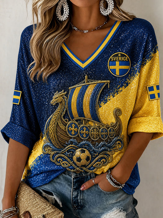 Retro svensk fotbollsfan konsttryck avslappnad topp