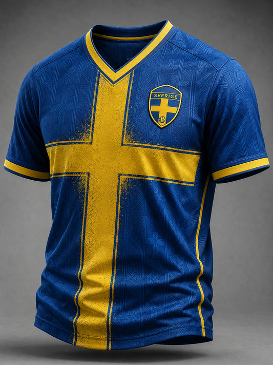 Retro svensk fotbollsfan-konsttryck avslappnad t-shirt