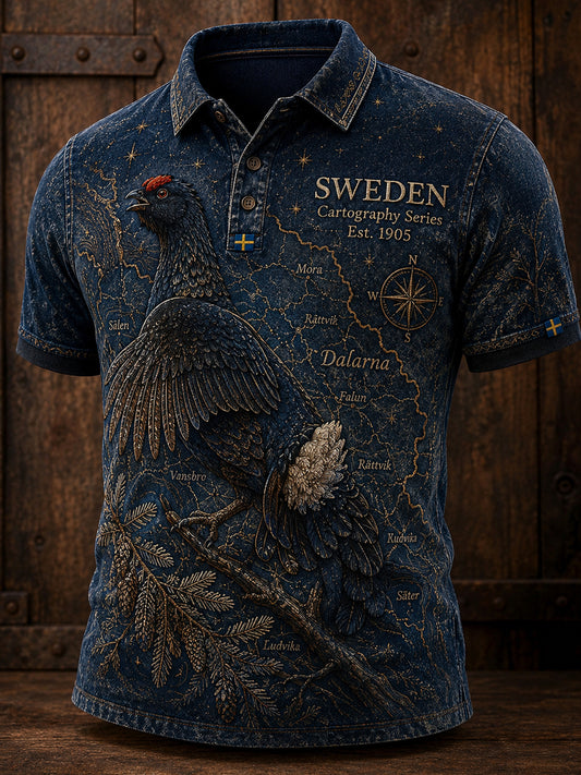 Retro svensk djurprint avslappnad pikétröja