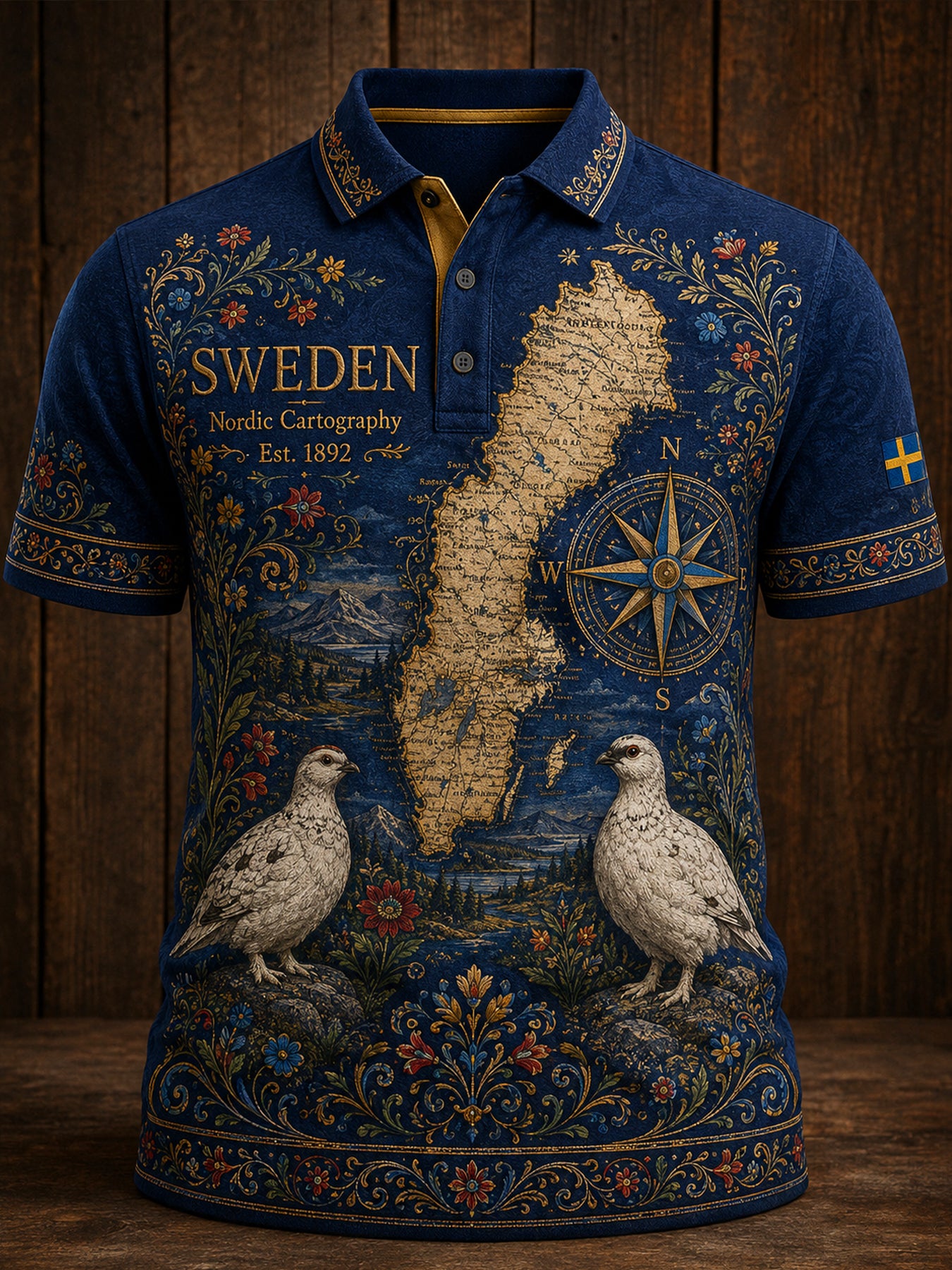 Retro svensk djurprint avslappnad pikétröja
