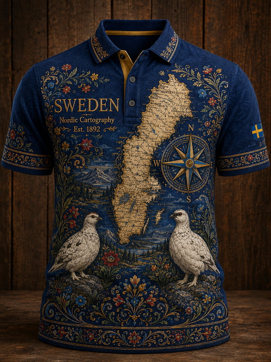 Retro svensk djurprint avslappnad pikétröja