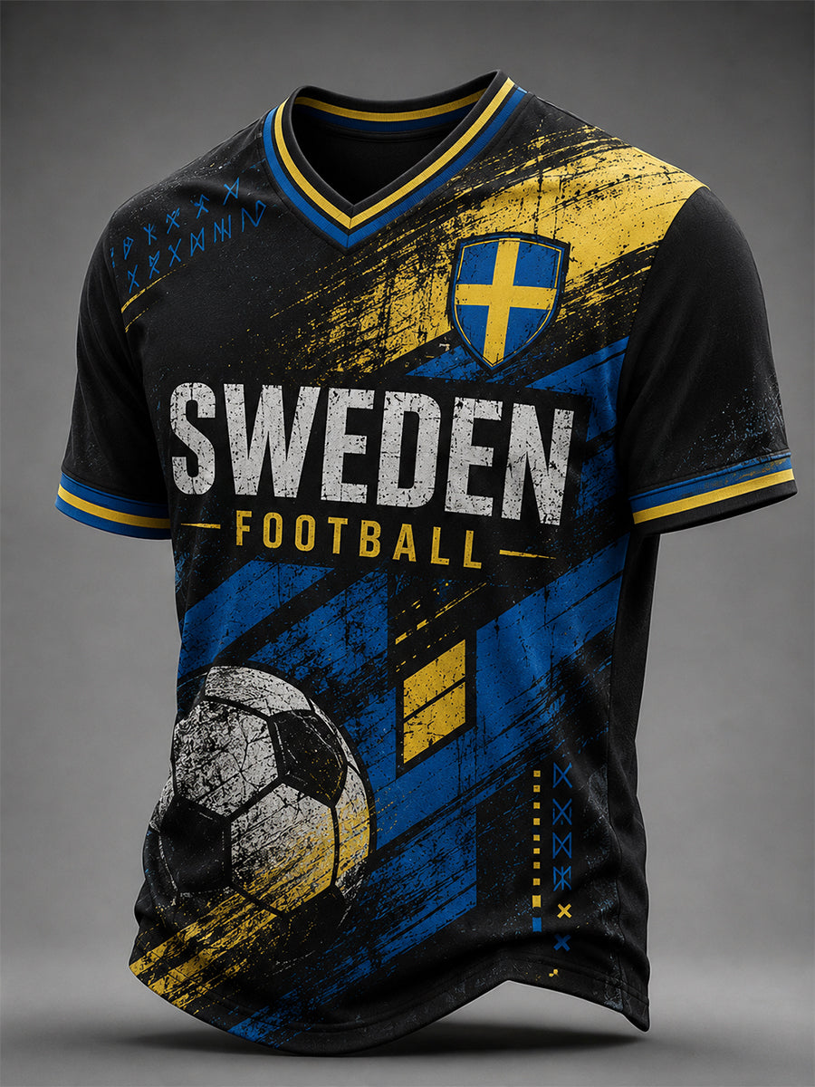 Retro svensk fotbollsfan-konsttryck avslappnad t-shirt