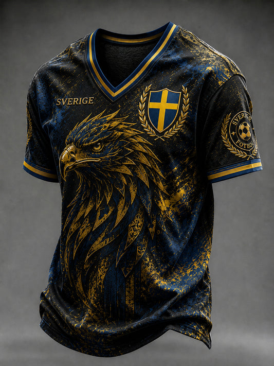 Retro svensk fotbollsfan-konsttryck avslappnad t-shirt