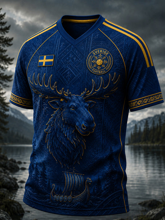 Retro svensk fotbollsfan-konsttryck avslappnad t-shirt