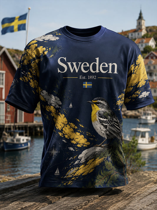Herrtröja med svensk naturskildring i print