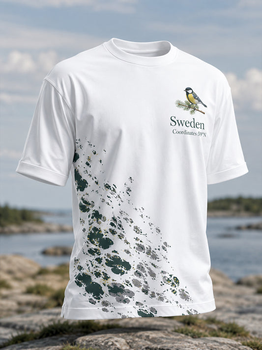 Herrtröja med svensk naturskildring i print