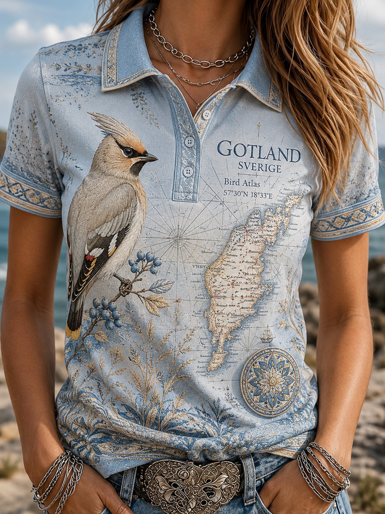 Retro Swedish Animal Print Casual Polo Shirt