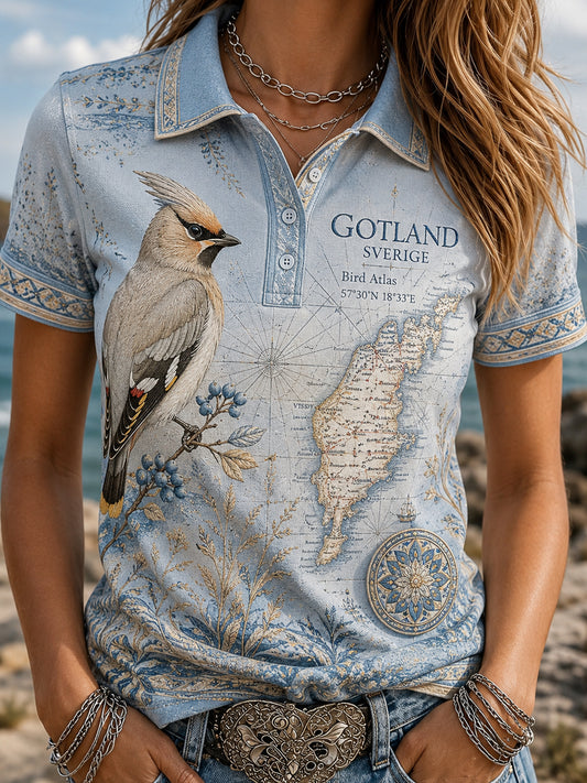 Retro Swedish Animal Print Casual Polo Shirt